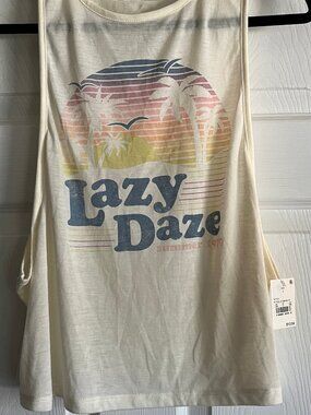 New w Tags! Lazy Daze Beige Tank Top w Sunset sz Small NWT from LOL Vintage